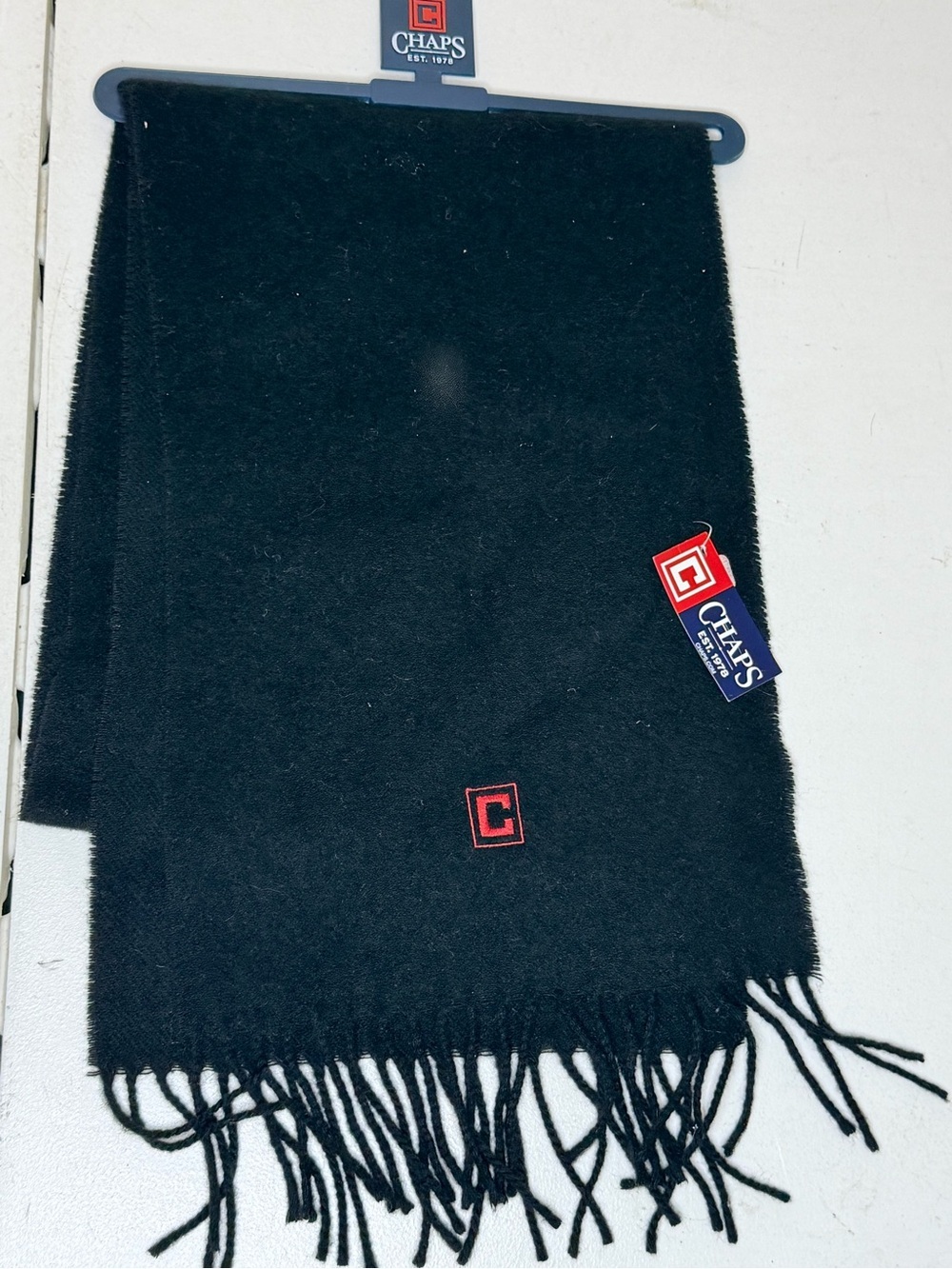 Chaps Black Scarf with Red Logo Accent